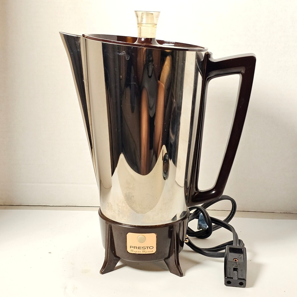 Vintage Presto Super Speed Coffee Percolator PK05B MCM Starburst Stainless Steel